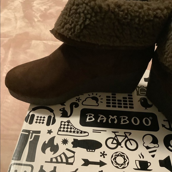 Bamboo Brand Fold Over Suede Wedged Ankle Boots - Picture 6 of 10